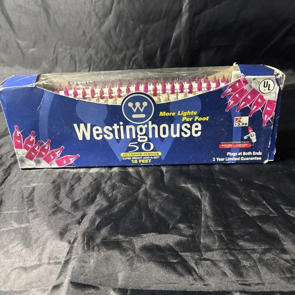 Vintage Christmas‎ Lights Pink Westinghouse 50 Light Set New In Box 1990s